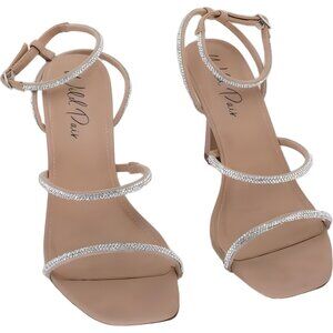 Wild Pair Louudd Nude Rhinestone Strappy Heeled Sandals Square Toe US 10M